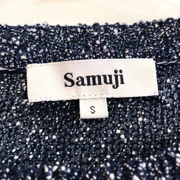 Samuji 100% Cotton Navy Classic Tight Knit Crew Neck Sheer Long Sleeve Sweater S - Picture 6 of 9